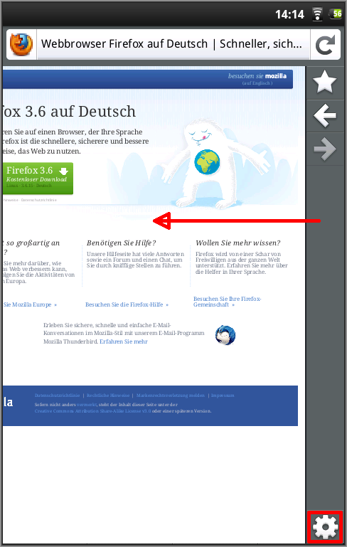 Aufruf Einstellungsdialog Firefox Mobile 4 Deutsch (Android 2.2)