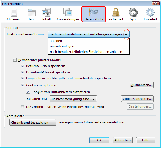 EinstellungenFensterDatenschutzAbschnittFx4Win_01