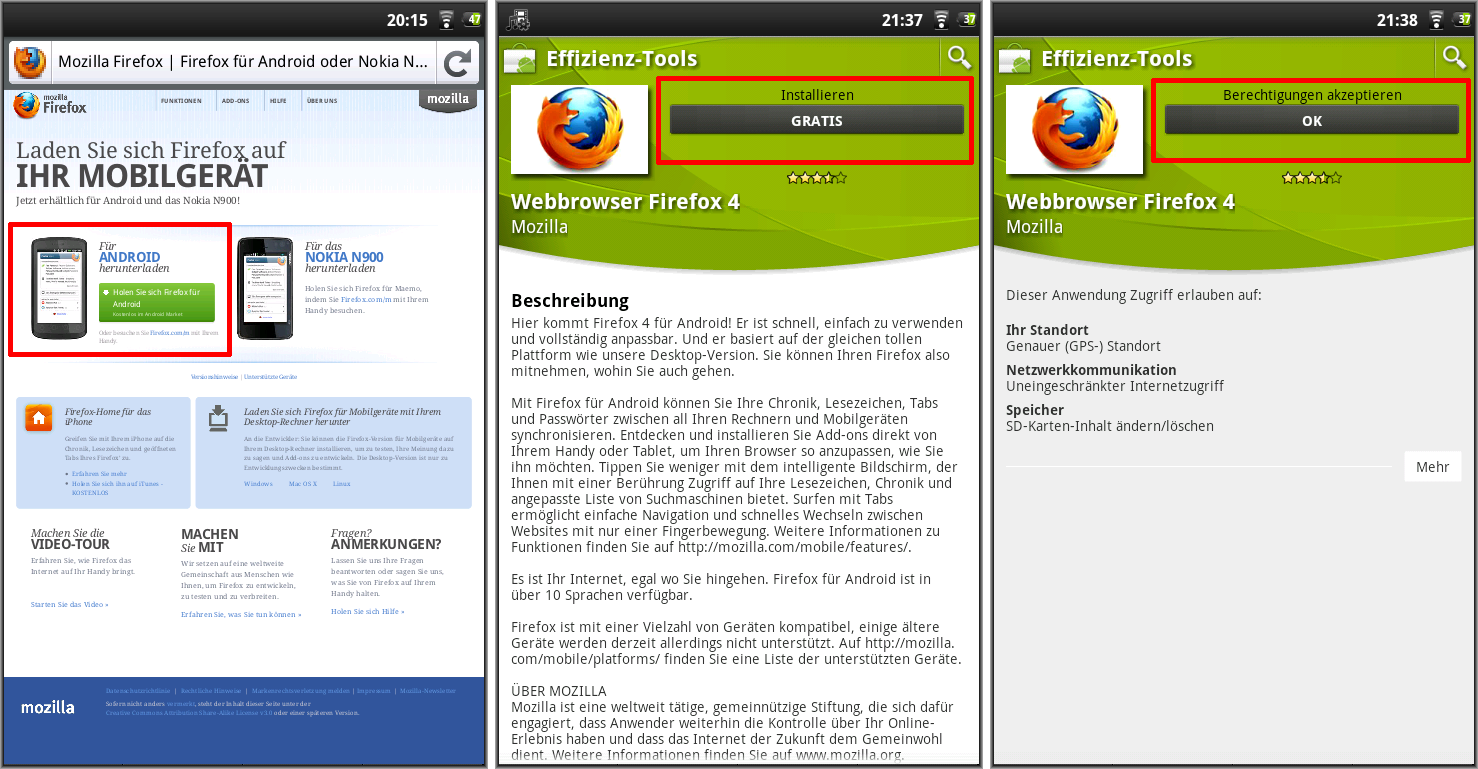 How do I install Firefox on a mobile device Komplett German