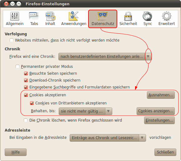 Cookies erlauben und ablehnen Linux 03