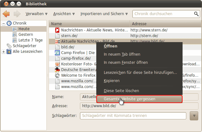 Gesamte Website vergessen Linux