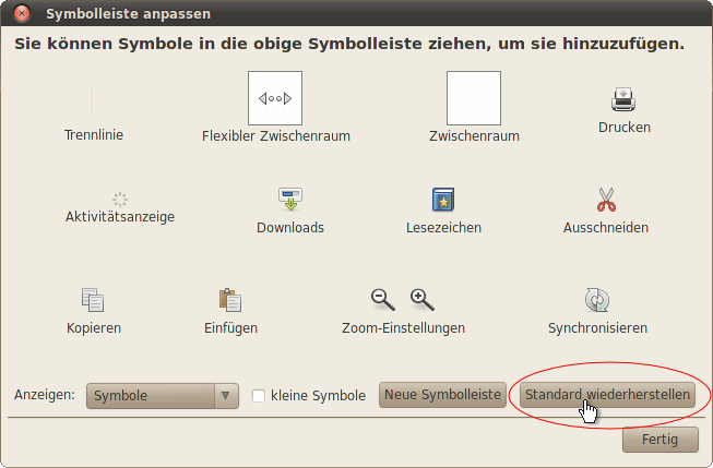 Symbolleisten-Elemente fehlen Linux 02