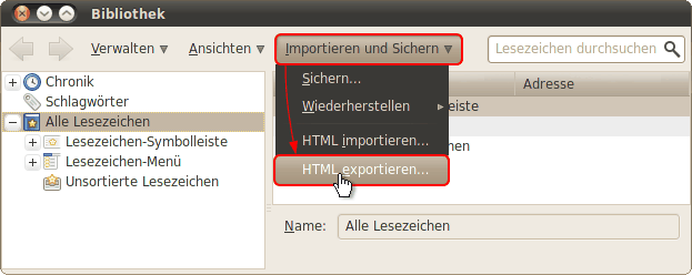 Lesezeichen exportieren Linux 01