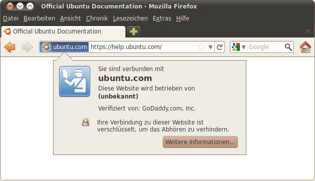 Webseitenidentität blau Linux