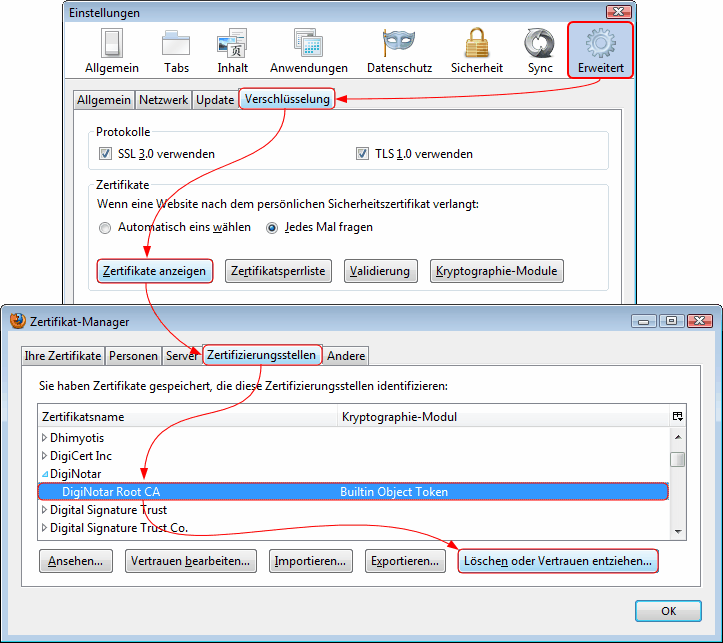 Zertifikat DigiNotar - Windows