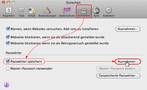 Benutzername und Passwort wird nicht gespeichert Mac Fx7 01