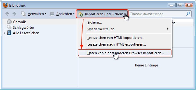 Daten von anderen Browsern importieren Fx7 Win