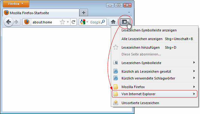 Lesezeichen-Menü - von Internet Explorer