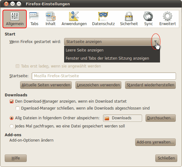 Einstellungen - Allgemein - Fx8 - Linux