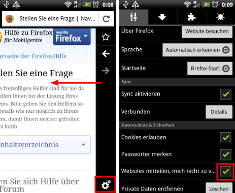 Fx7 Android - Nicht verfolgen aktivieren