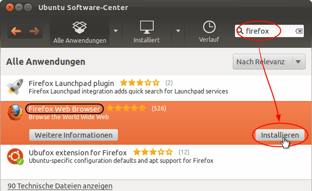 Firefox installieren - Ubuntu-11.10-Software-Center