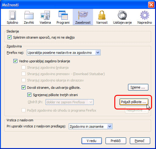Options privacy show cookies win sl