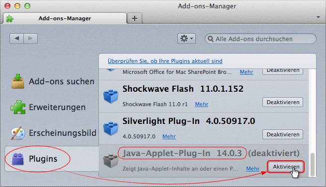 Java-Plugin aktivieren - Fx9 - Mac