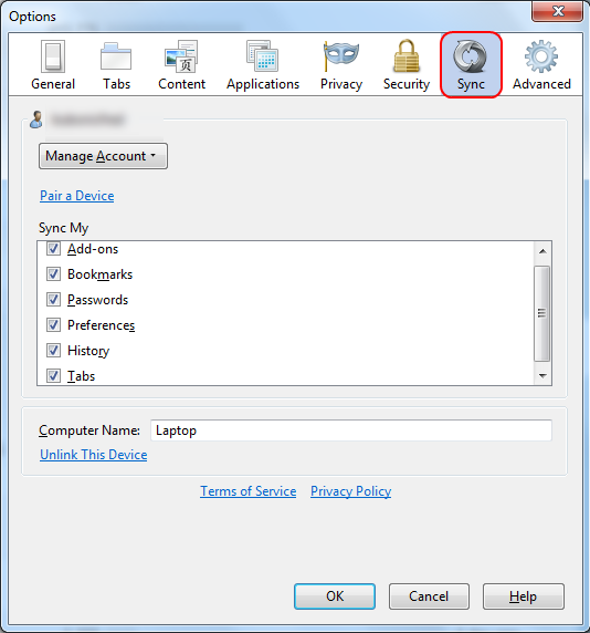 Manage Sync Account - Win Fx11
