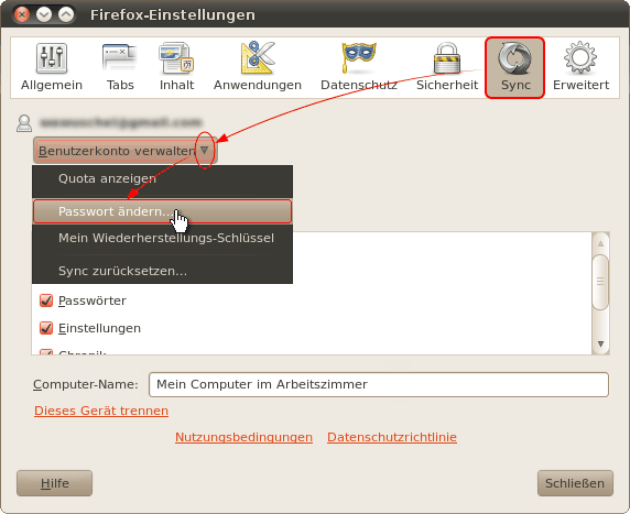 Firefox-Sync-Benutzerkonto verwalten - Linux - 06
