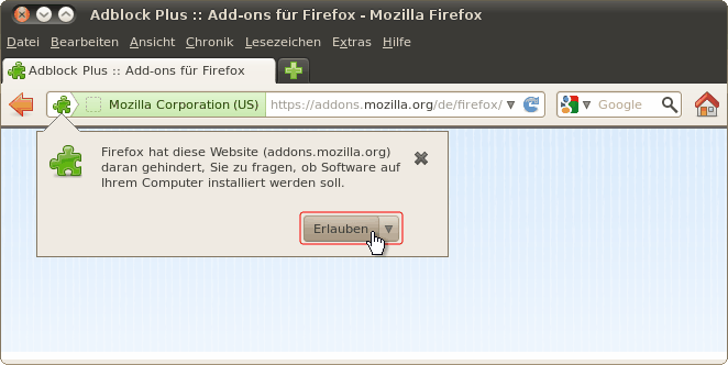 Add-on-Installation erlauben - Linux - Fx11