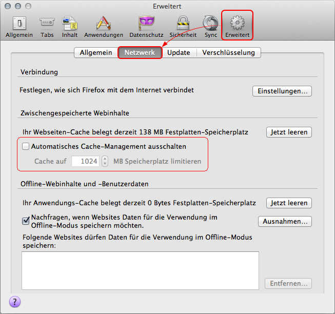 Webseiten-Cache - Mac - Fx11