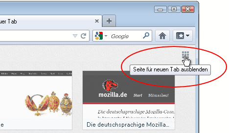 Seite für neuen Tab ausblenden - Win