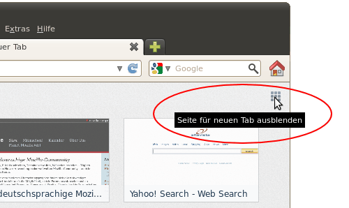 Seite für neuen Tab ausblenden - Linux