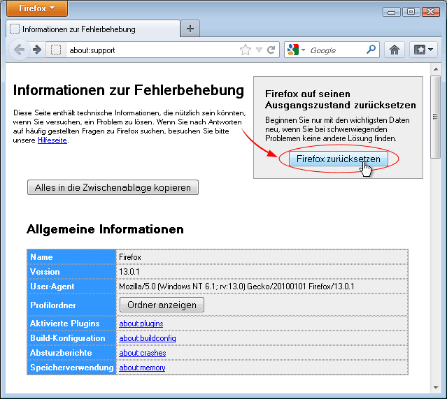 Firefox zurücksetzen - Win - Fx13