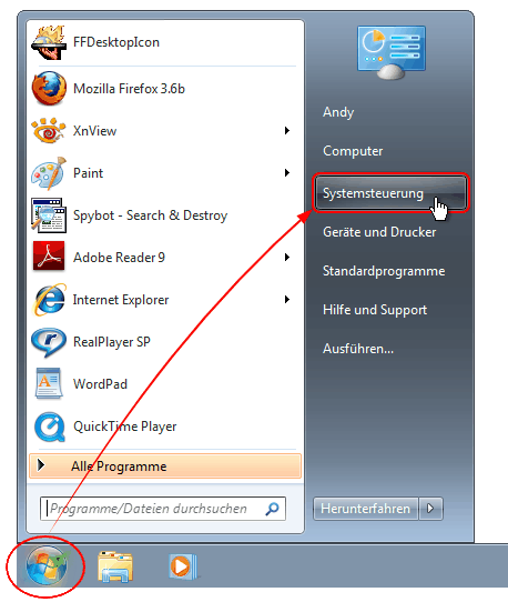 Systemsteuerung öffnen - Win7