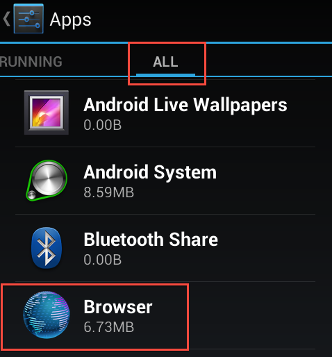 Android ICS Manage Apps - Cropped just showing stock