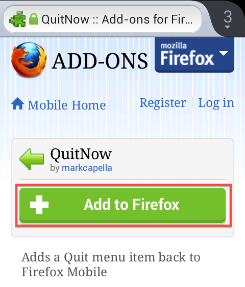 add to firefox - quitnow - Android ICS
