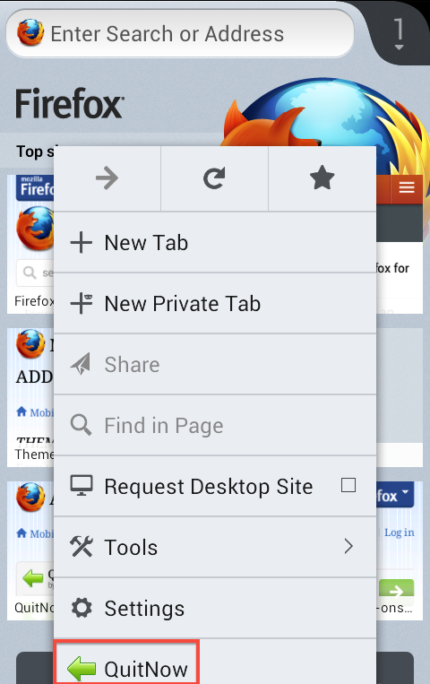 quitnow in firefox menu - Android ICS