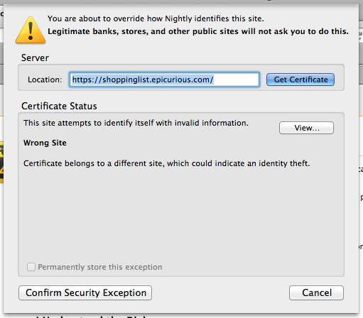Security Exception Dialog Mac