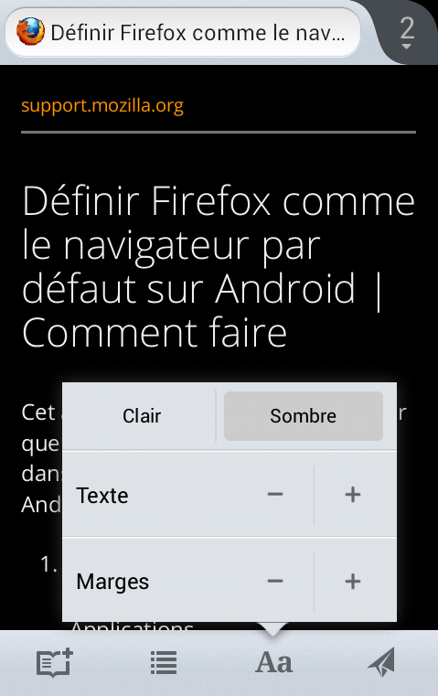 Firefox mode lecture sombre - Android ICS