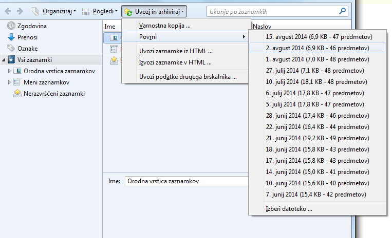 Firefox Library Restore