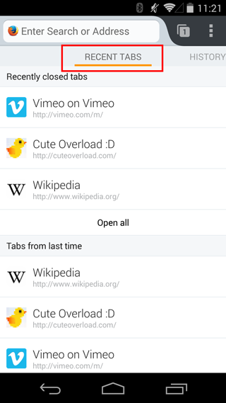 recent tabs android
