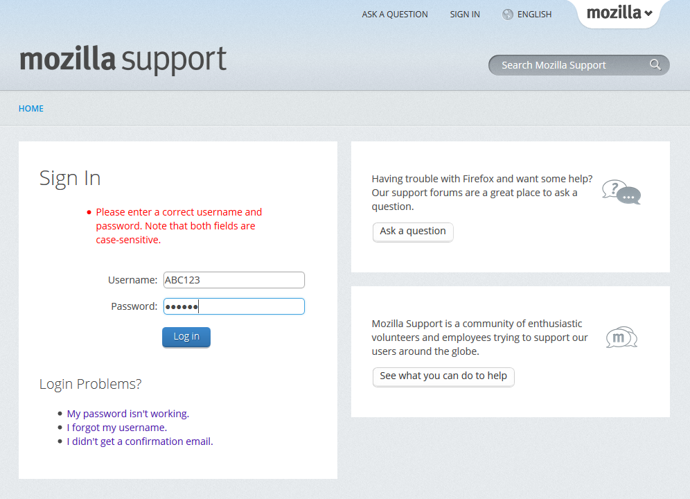 Mozilla Support Sign In