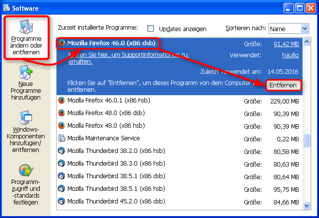 systemsteuerung software winxp