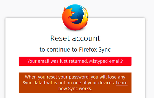 Returned Email Message for Firefox Sync