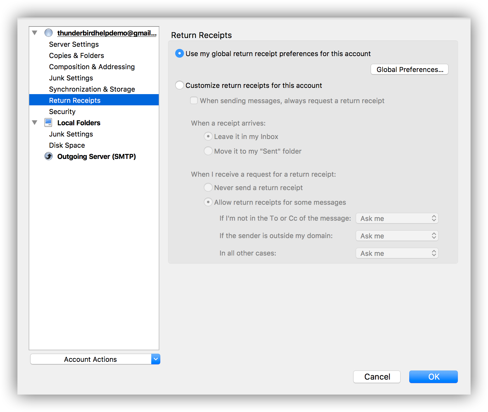 Configuration Options for Accounts Thunderbird Help