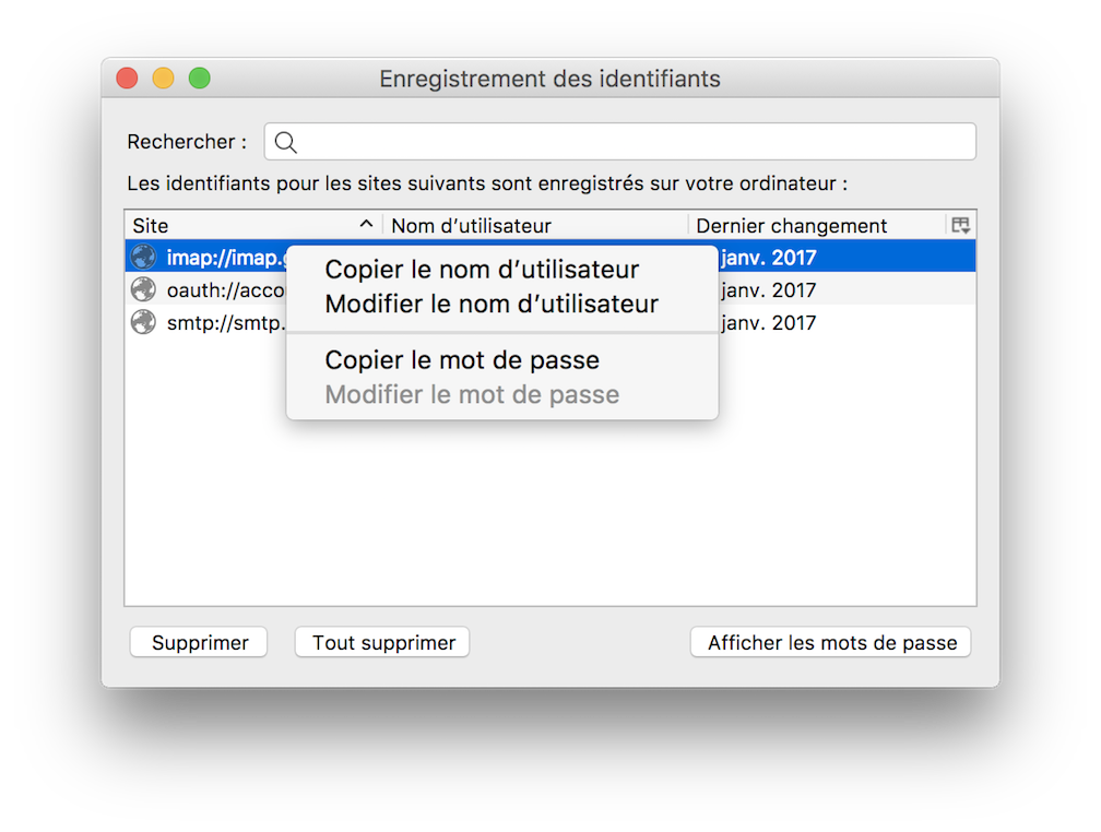 Gérer les mots de passe de Thunderbird les retrouver, supprimer et modifier Assistance de