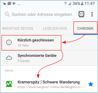 Android Tab kürzlich geschlossen m57