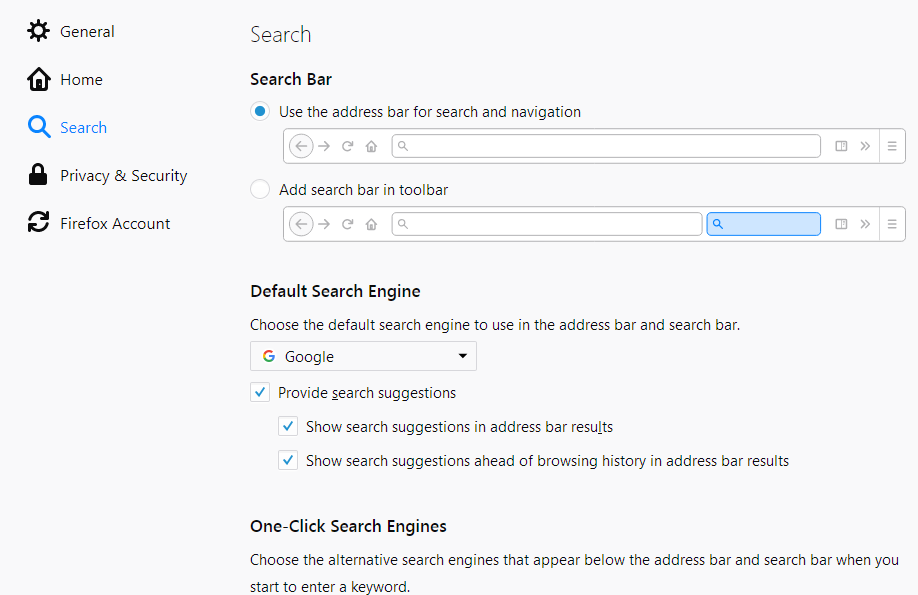 Cambia tu configuración de búsqueda predeterminada Firefox | de Firefox