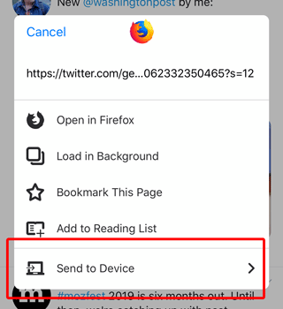 Send tab to device on Firefox