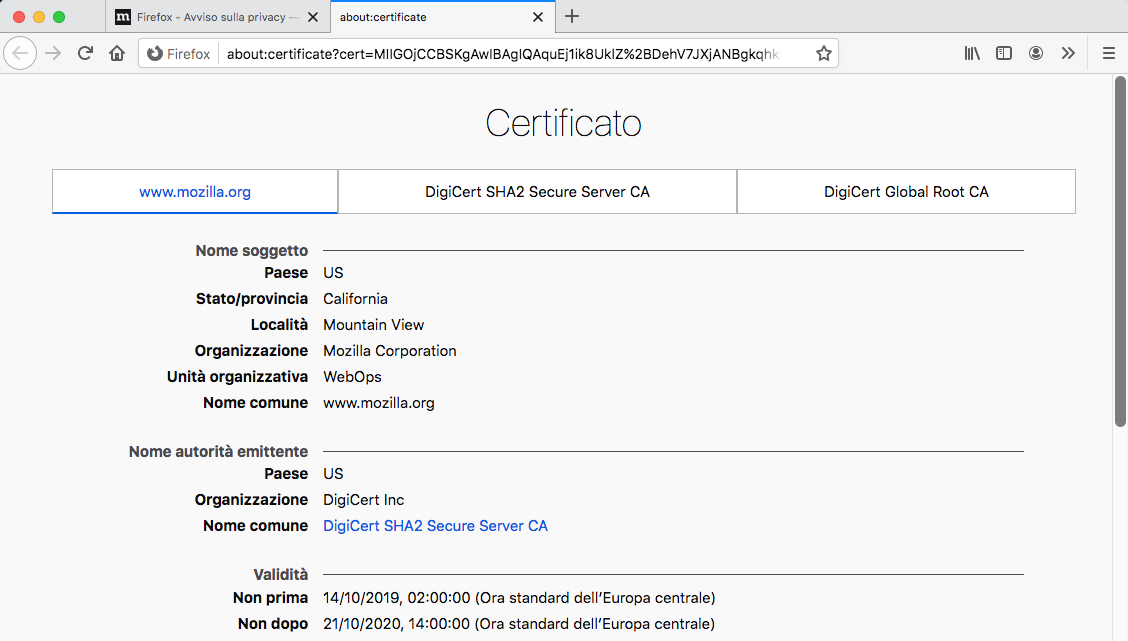 Certificato di sicurezza di un sito web | Supporto a Firefox