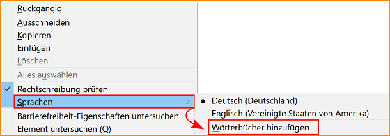 Sprache Kontextmenü Wörterbücher fx7x