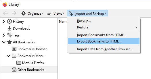 export bookmarks to html