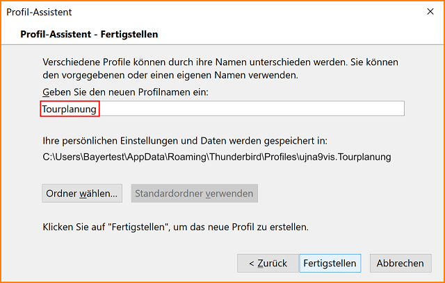 Mithilfe der Profilverwaltung Thunderbird-Profile erstellen oder löschen | Hilfe zu Thunderbird