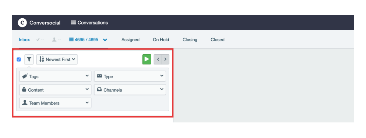 Conversocial - Filtering menu