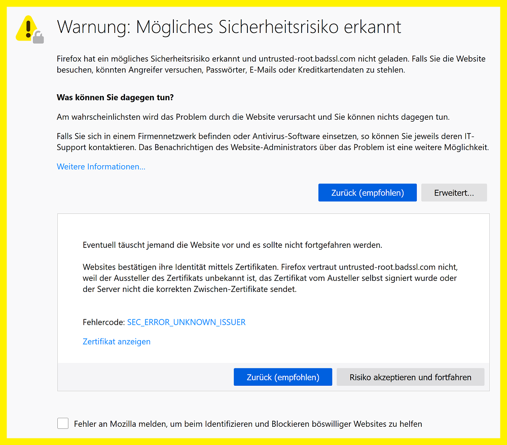 Beheben der Fehlercodes in der Meldung „Diese Verbindung ist nicht sicher” auf sicheren Websites