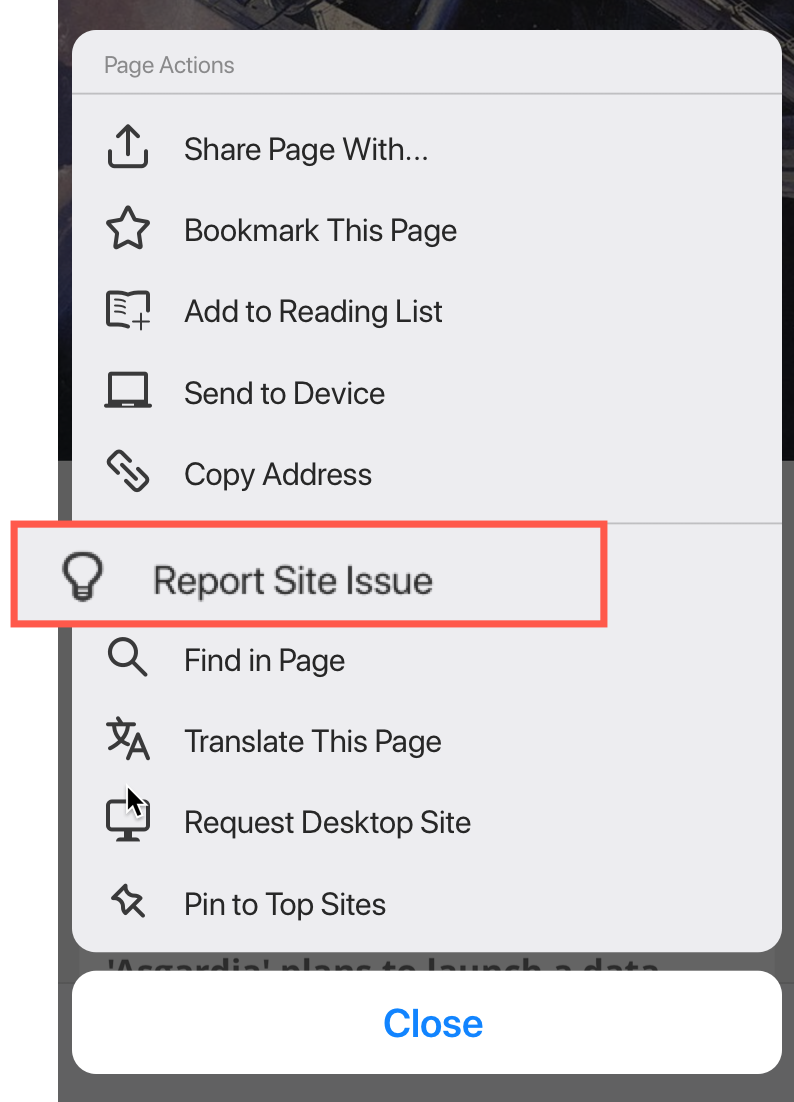 report site issue ios 33