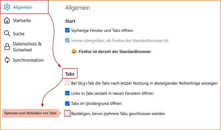 Firefox Mehrere Tabs Beim Start öffnen Konfiguration des Warnhinweises beim Schließen mehrerer Tabs | Hilfe zu