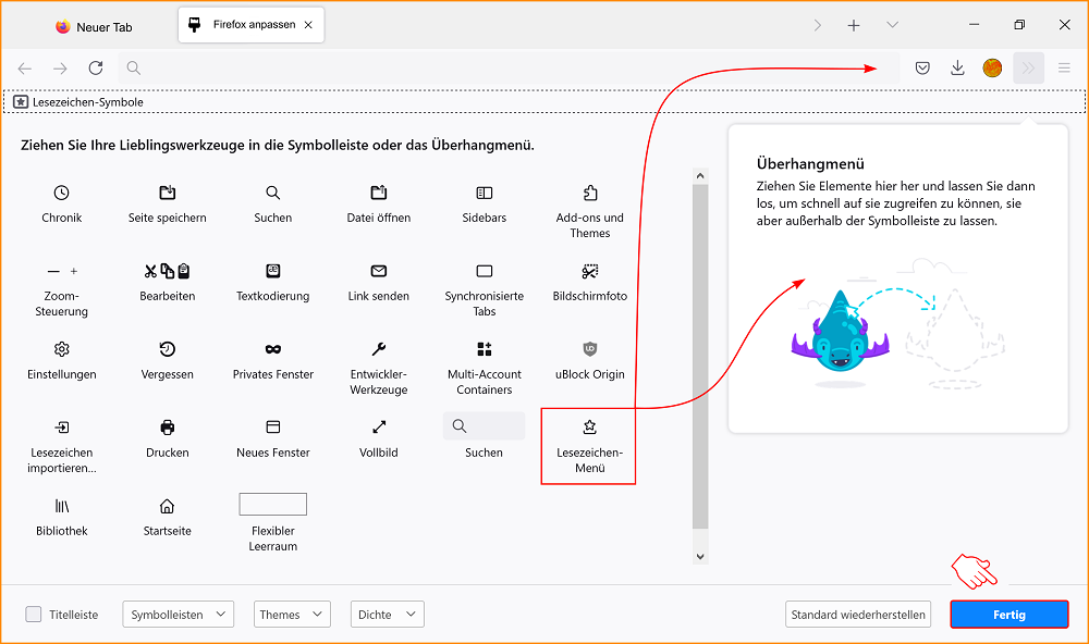 Symbolleisten und Schaltflächen in Firefox anpassen | Hilfe zu Firefox