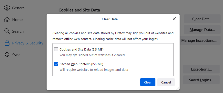 Firefox Clear All Cache And Cookies